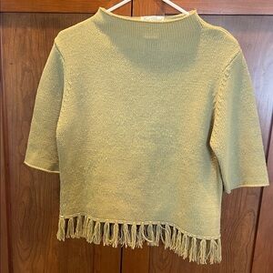 Fred David Vintage Cowl Neck Sweater in Tan with Fringe Color Green